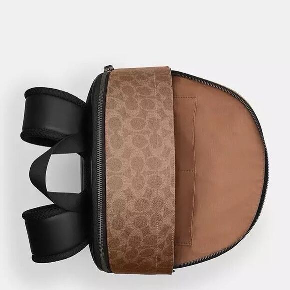 NWT Coach Men’s West Backpack In Blocked Signature Canvas CAB59 Sand/Tan - Picture 8 of 9